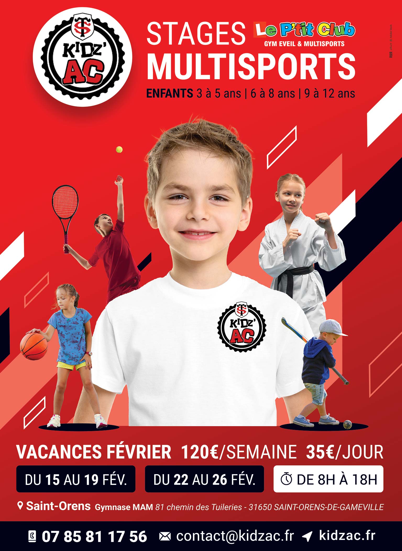 Affiche stages vacances février 2021 KidZ'Ac Saint-Orens