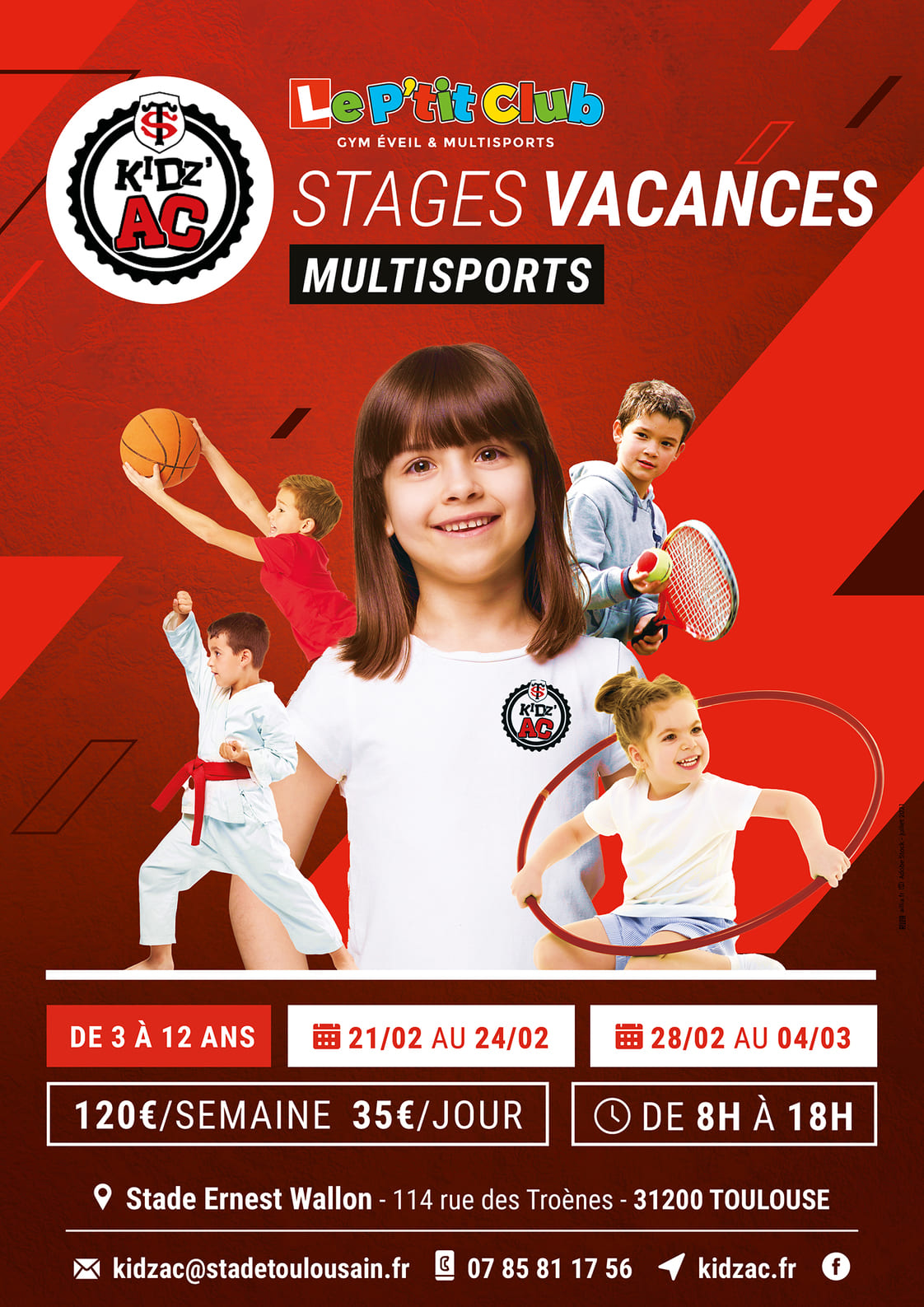 Affiche stages vacances hiver 2022 KidZ'Ac Toulouse