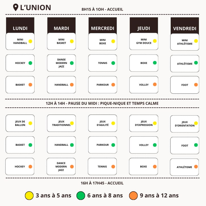 Planning stages vacances avril 2024 KidZ'Ac L'Union